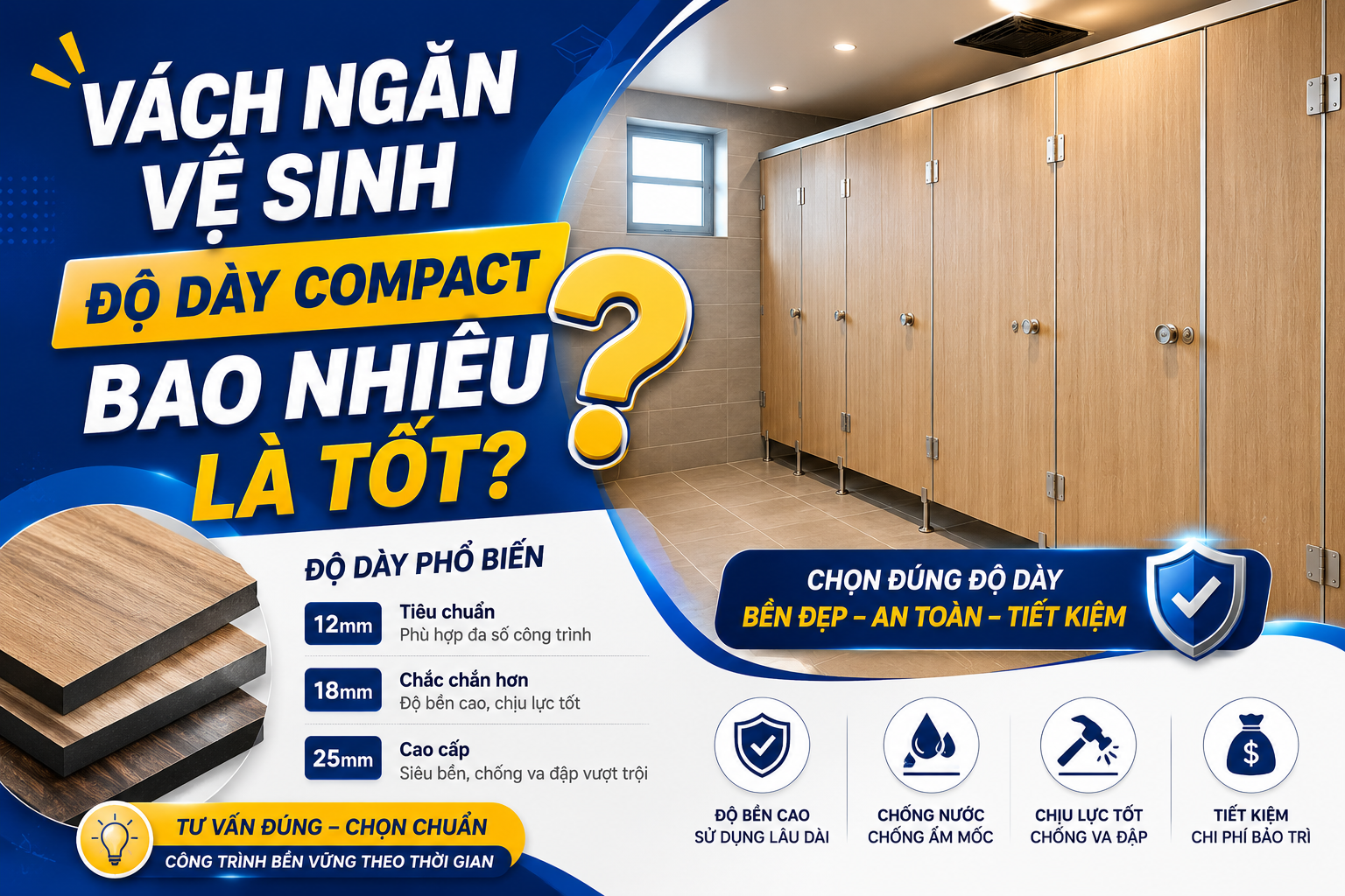 Độ dày Compact bao nhiêu là tốt? Nên chọn tấm Compact HPL 12mm hay 18mm?
